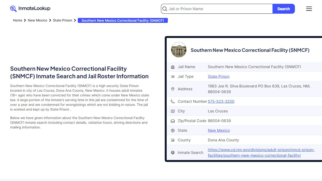 Southern New Mexico Correctional Facility (SNMCF) Inmate Search, Jail ...
