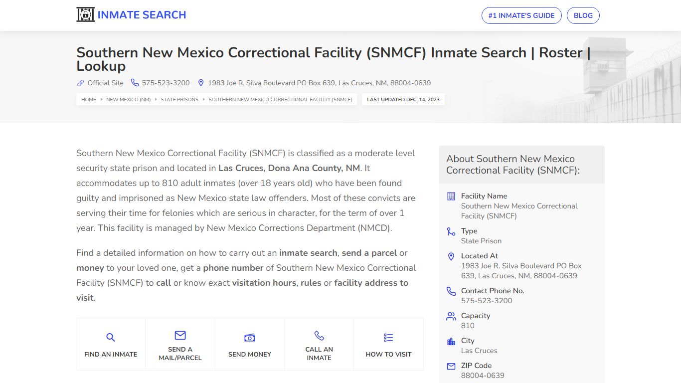 Southern New Mexico Correctional Facility (SNMCF) Inmate Search ...
